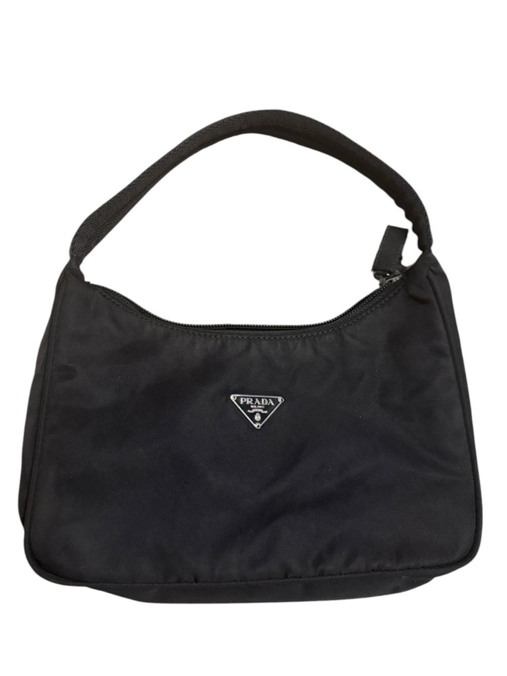 Vintage Y2K Prada 2000 Black Tessuto Nylon Enameled Triangle Logo Shoulder Bag